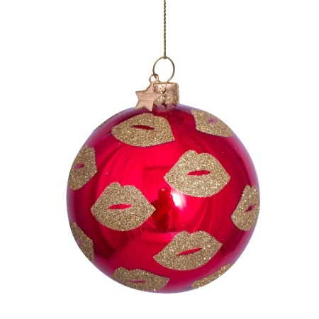Новогоднее украшение из стекла Vondels "Красный шар с рисунком губы" 8см детальная картинка 
