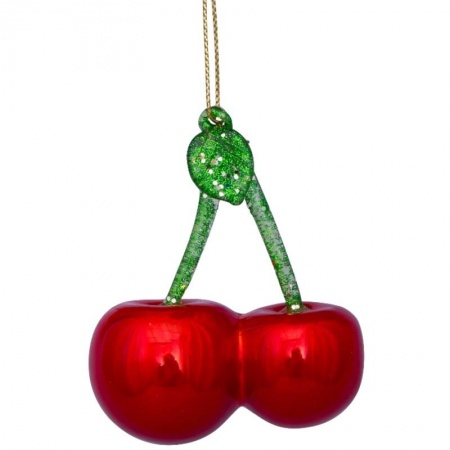 Новогоднее украшение из стекла Vondels "Красная вишня" 8см детальная картинка 