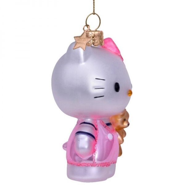 Фото Новогоднее украшение из стекла Vondels "Hello Kitty в розовом с мишкой" 9см - в подарочной коробке