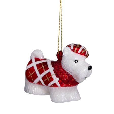 Новогоднее украшение из стекла Vondels "Шотландский терьер в красной кофте" 6см детальная картинка 