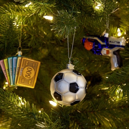 Новогоднее украшение из стекла Vondels "Футбольный мяч" 7см детальная картинка 