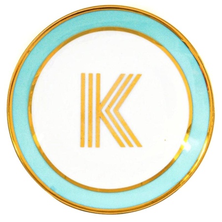 Блюдце Library золотая буква «K» (мятного цвета) детальная картинка 