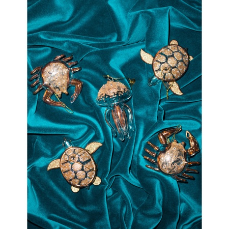 Новогоднее украшение из стекла Vondels "Золотой осьминог с бриллиантами" 7см детальная картинка 