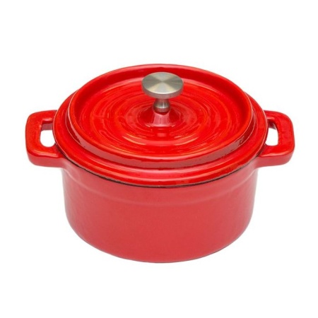 Кастрюля порционная круглая 250мл красная, эмалированный чугун детальная картинка 