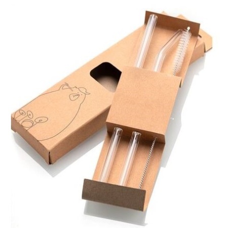 Набор стеклянных трубочек для коктейлей (2шт) Ø8x200мм и щеточка детальная картинка 