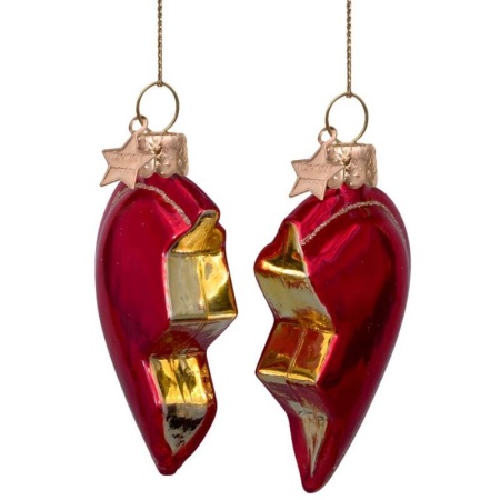 Набор новогодних украшений из стекла Vondels для друзей "Половинки сердца" 8.5см детальная картинка 