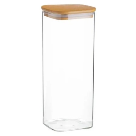 Стеклянная банка 1.9л квадратная 25x10см с бамбуковой крышкой детальная картинка 