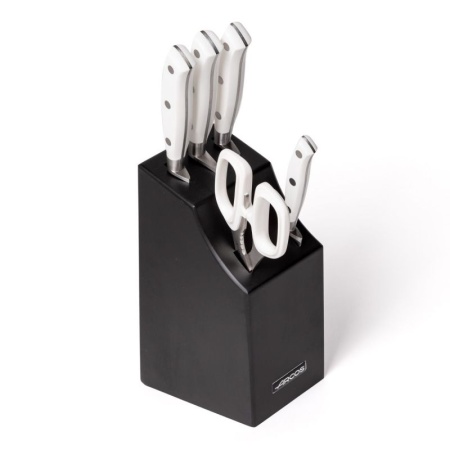 Набор кухонных ножей RIVIERA BLANC 4шт с ножницами на подставке детальная картинка 