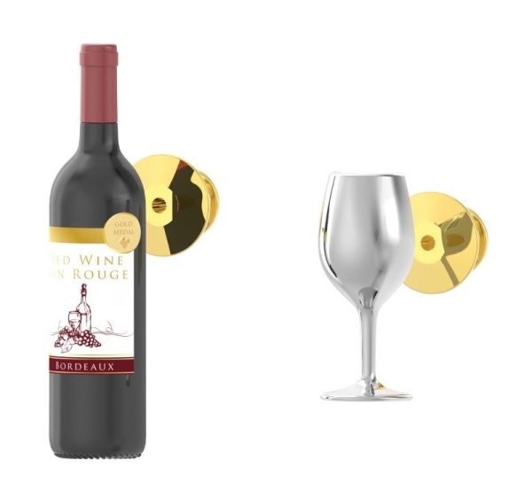 Фото Набор брошей "Бутылка вина и бокал"