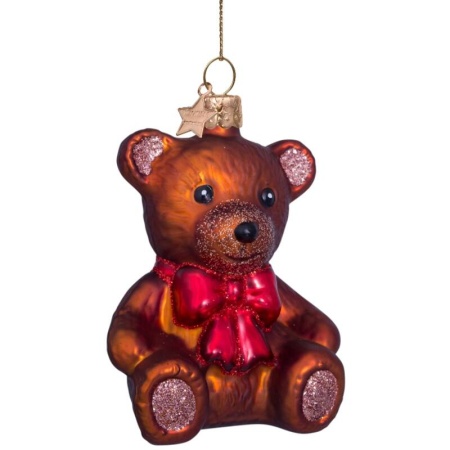 Новогоднее украшение из стекла Vondels "Мишка с бантом" 8.5см детальная картинка 