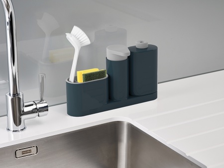 Органайзер для раковины с дозатором для мыла и бутылочкой SinkBase Plus серый - 85091 Joseph Joseph детальная картинка 