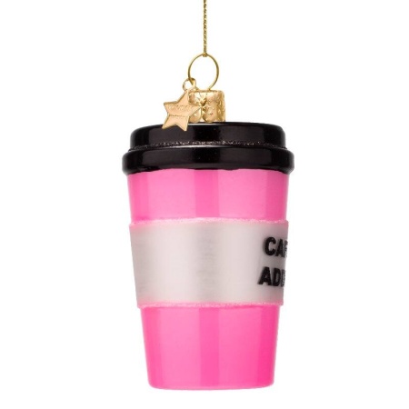 Новогоднее украшение из стекла Vondels "Розовый кофейный стаканчик" 11см детальная картинка 