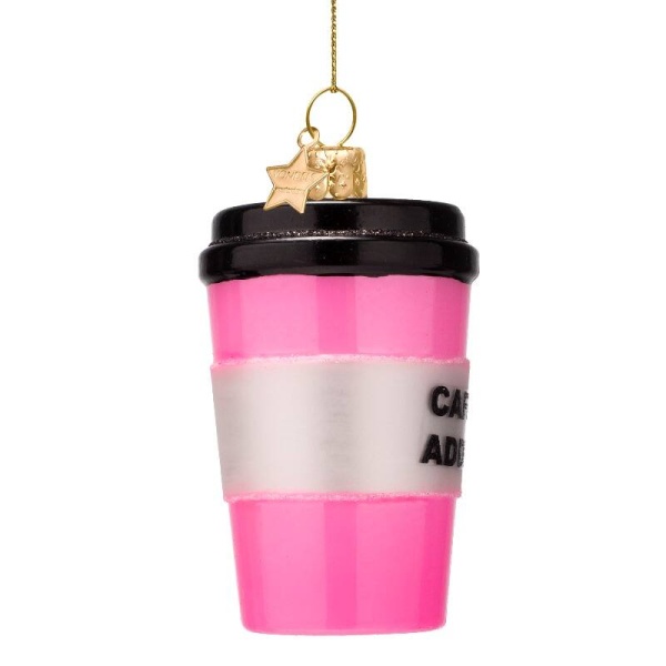 Фото Новогоднее украшение из стекла Vondels "Розовый кофейный стаканчик" 11см