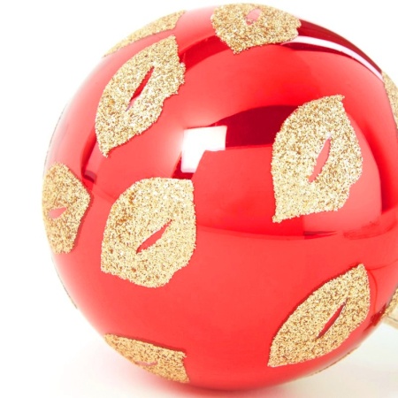 Новогоднее украшение из стекла Vondels "Красный шар с рисунком губы" 8см детальная картинка 