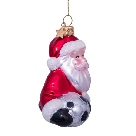Новогоднее украшение из стекла Vondels "Санта Клаус с футбольным мячом" 8.5см детальная картинка 