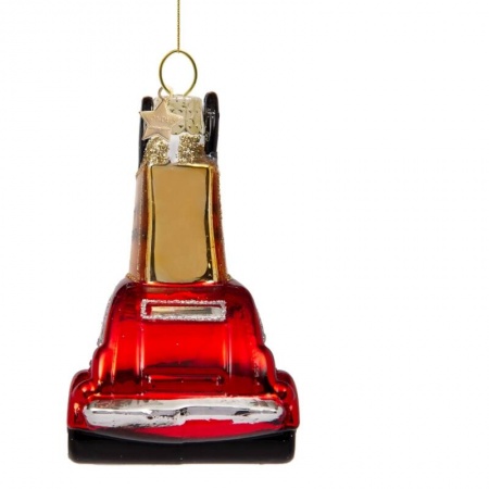 Новогоднее украшение из стекла Vondels "Красная машина с золотой сумкой" 9см детальная картинка 
