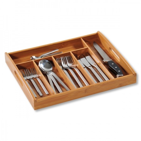Органайзер-поднос для столовых приборов 38x32x(h)4см на 6 ячеек, дерево детальная картинка 