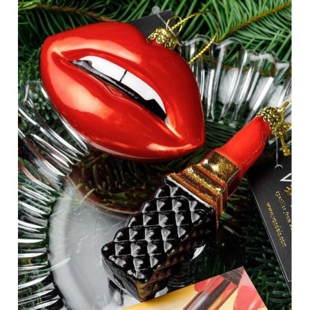 Новогоднее украшение из стекла Vondels "Красные губы" 7.5см детальная картинка 