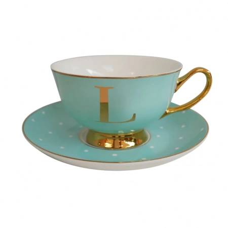Чашка c блюдцем «Bloomsbury» золотая буква «L» (мятного цвета) детальная картинка 