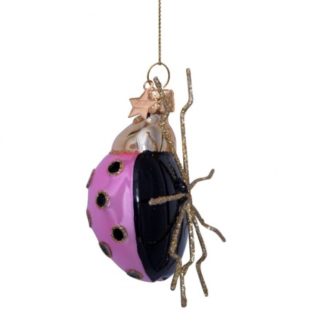 Новогоднее украшение из стекла Vondels "Божья коровка розовая с опалом" 4см детальная картинка 