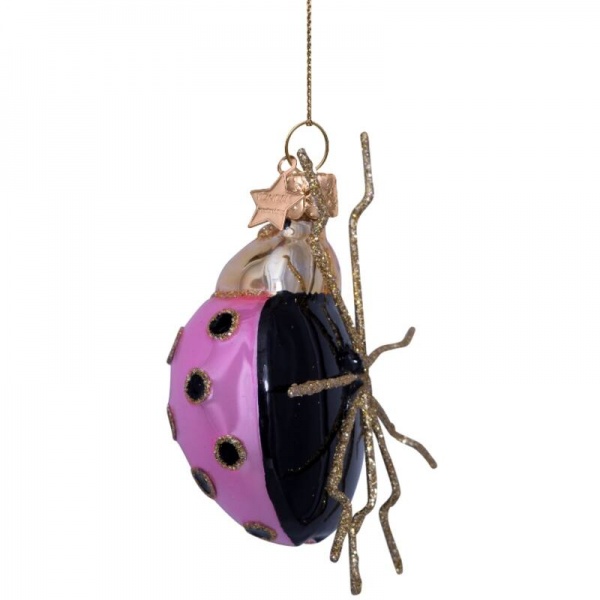Фото Новогоднее украшение из стекла Vondels "Божья коровка розовая с опалом" 4см