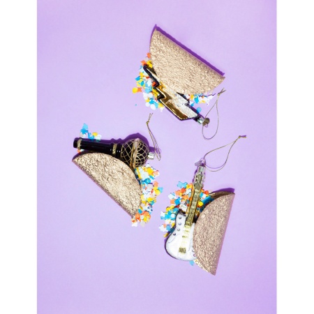 Новогоднее украшение из стекла Vondels "Черно-золотой микрофон" 13.5см детальная картинка 