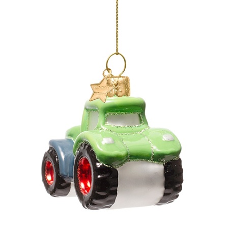 Новогоднее украшение из стекла Vondels "Зеленый трактор" 7.5см детальная картинка 