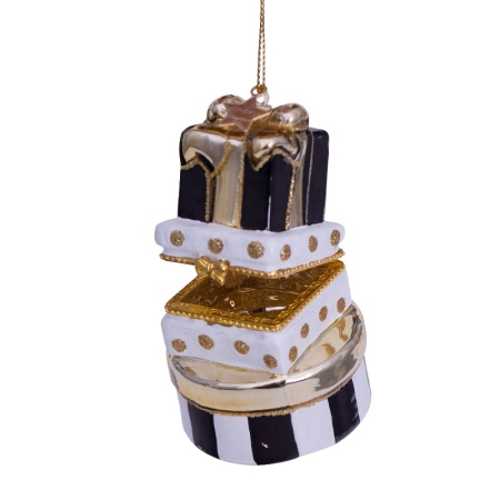 Новогоднее украшение из стекла Vondels "Черно-белые подарочные коробки" 9см детальная картинка 