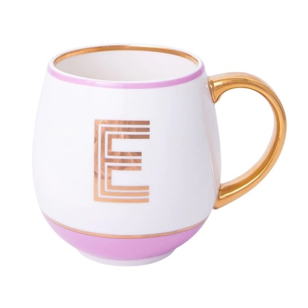 Кружка с блюдцем «Library» золотая буква «E» (розового цвета) детальная картинка 