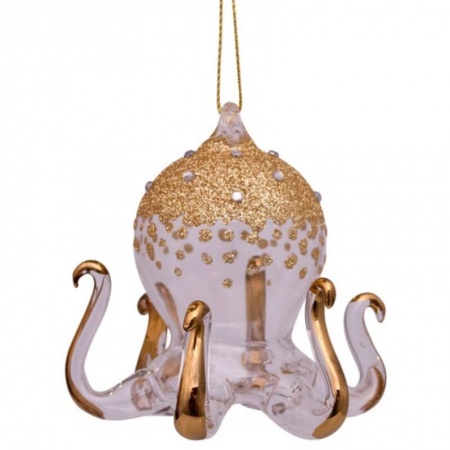 Новогоднее украшение из стекла Vondels "Золотой осьминог с бриллиантами" 7см детальная картинка 