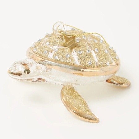 Новогоднее украшение из стекла Vondels "Золотая черепаха с бриллиантами" 4см детальная картинка 