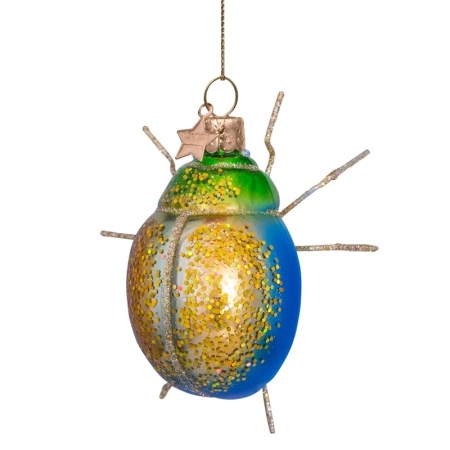 Новогоднее украшение из стекла Vondels "Сине-зеленый жук-скоробей с блестками" 8см детальная картинка 