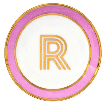 Кружка с блюдцем «Library» золотая буква «R» (розового цвета) детальная картинка 