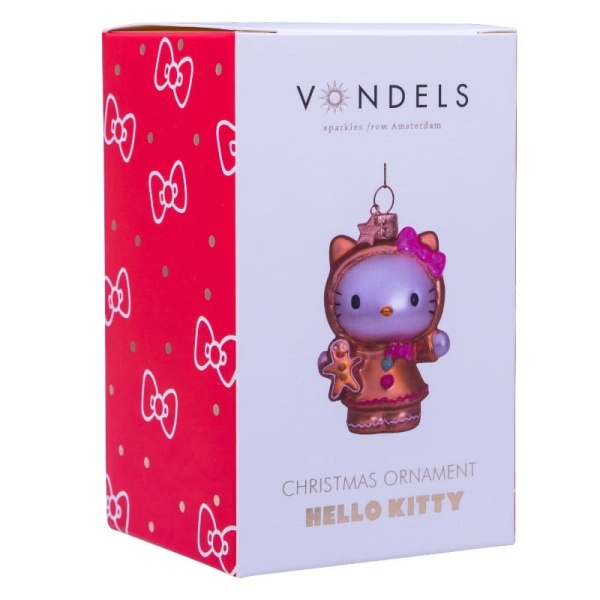 Фото Новогоднее украшение из стекла Vondels 'Hello Kitty имбирный пряник' 9см – в подарочной упаковке