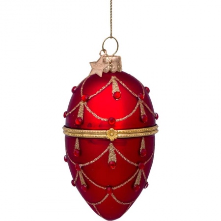 Новогоднее украшение из стекла Vondels "Красное декоративное яйцо" 10см детальная картинка 