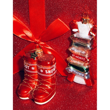 Новогоднее украшение из стекла Vondels "Красные горные лыжи" 11.5см детальная картинка 