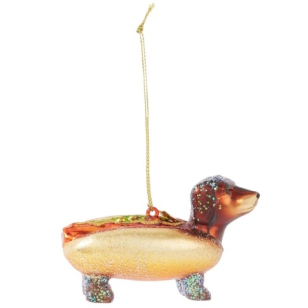 Новогоднее украшение из стекла Vondels "Такса хот-дог" 6см детальная картинка 