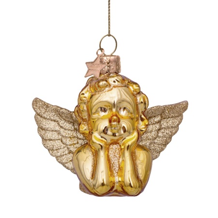 Новогоднее украшение из стекла Vondels "Золотой ангел" 7см детальная картинка 