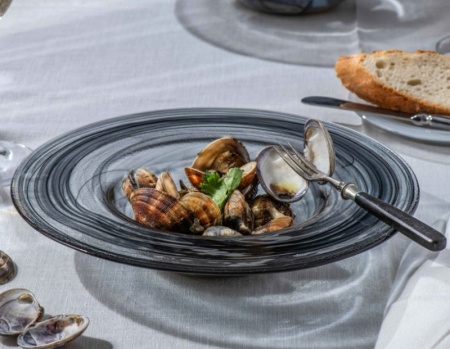 Блюдо для пасты Ø25x(h)4.5см Gusto стеклянное черный дым детальная картинка 