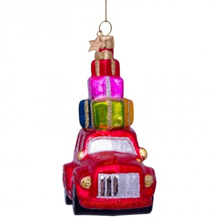 Новогоднее украшение из стекла Vondels "Красная машина с подарками" 11.5см детальная картинка 