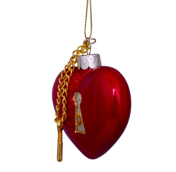 Новогоднее украшение из стекла Vondels "Красное сердце с ключом" 6.5см детальная картинка 