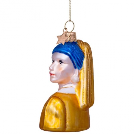 Новогоднее украшение из стекла Vondels "Девушка с жемчужной серёжкой" 8см - в подарочной коробке детальная картинка 