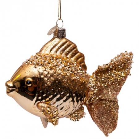 Новогоднее украшение из стекла Vondels "Золотая рыбка" 10см детальная картинка 