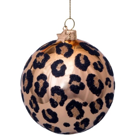 Новогоднее украшение из стекла Vondels "Леопардовый шар" 8см детальная картинка 