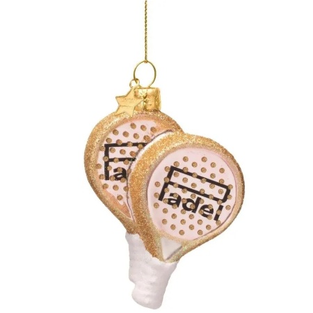 Новогоднее украшение из стекла Vondels "Розовая ракетка для паделя" 9.5см детальная картинка 