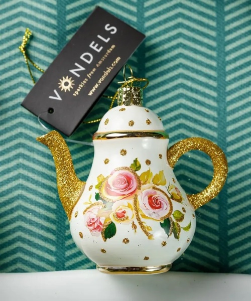 Фото Новогоднее украшение из стекла Vondels "Чайник" 10см