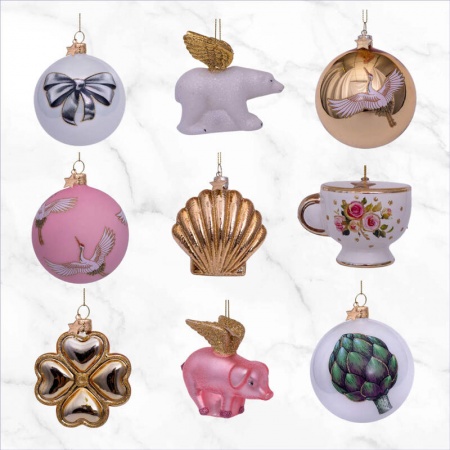 Новогоднее украшение из стекла Vondels "Золотой клевер" 8см детальная картинка 