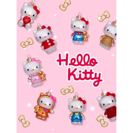 Новогоднее украшение из стекла Vondels "Hello Kitty с сердцем" 9см - в подарочной коробке детальная картинка 