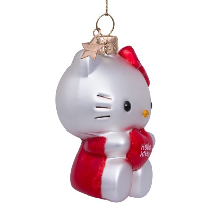 Новогоднее украшение из стекла Vondels "Hello Kitty с сердцем" 9см - в подарочной коробке детальная картинка 