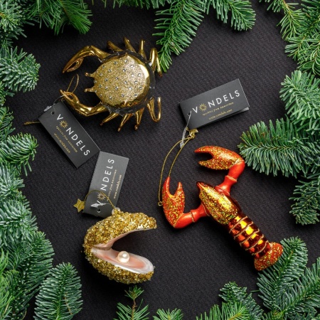 Новогоднее украшение из стекла Vondels "Золотой краб с бриллиантами" 9см детальная картинка 